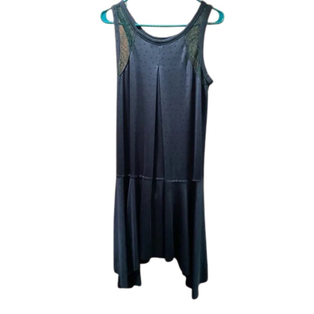 Free People Make it Count Jade Green Dotted Lace Jersey Swing Dress Size Large